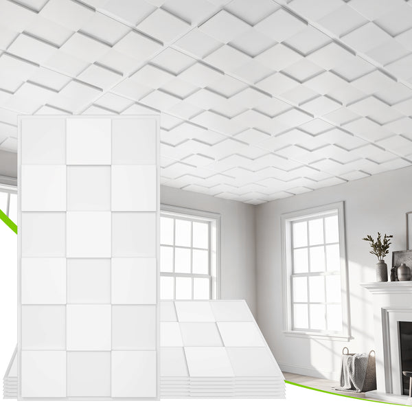 LooYee 24 PCS 2x4 FT PVC Multi-style 3D Decorative Ceiling Tiles