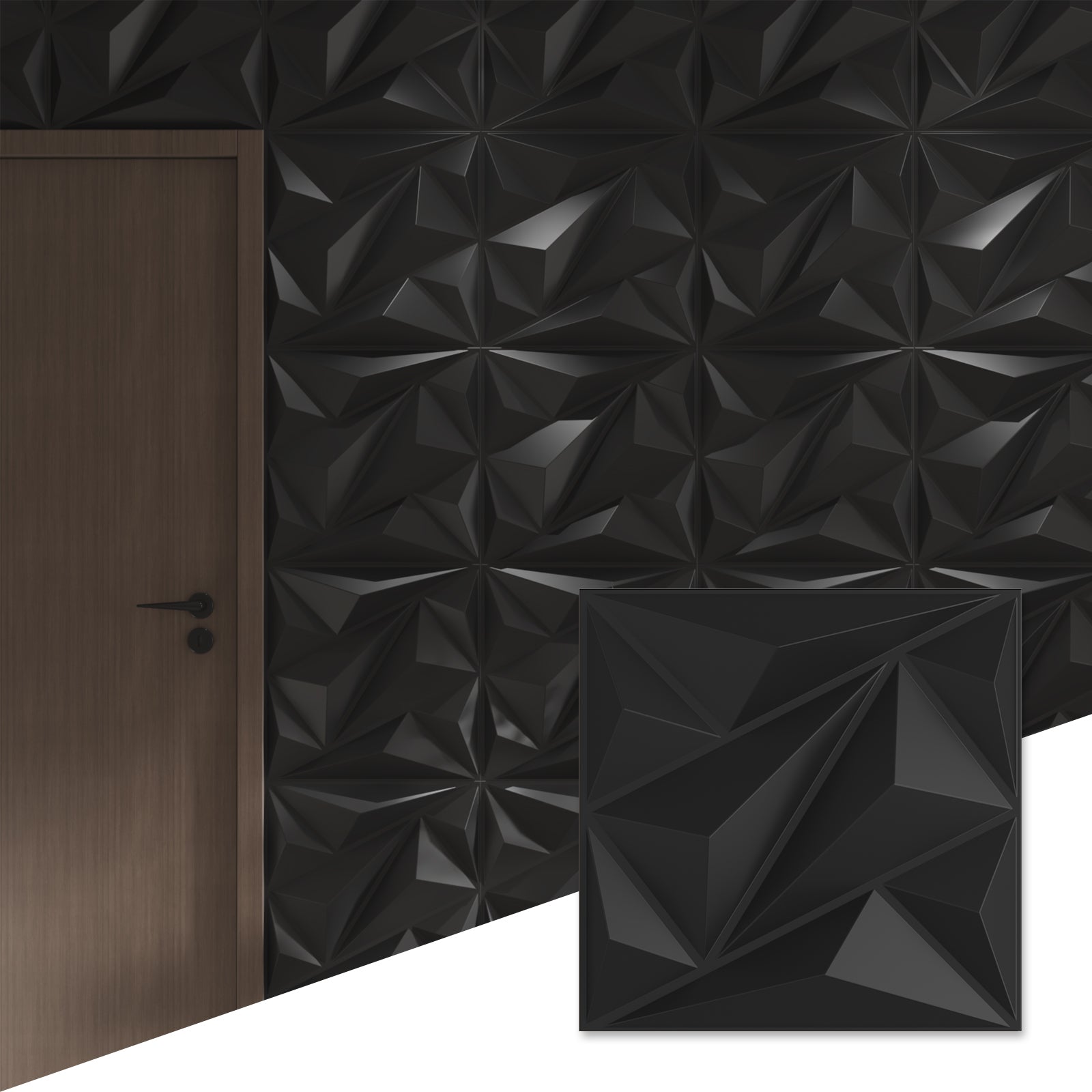 LooYee 64 Sq. Ft. Modern Textured Diamond 3d Wall Panels，24pcs 19.7" X 19.7" Pvc Wall Panels For Interior Wall Decor, Suitable For Bedrooms Game Rooms Living Rooms Hotel Office Lobby Black