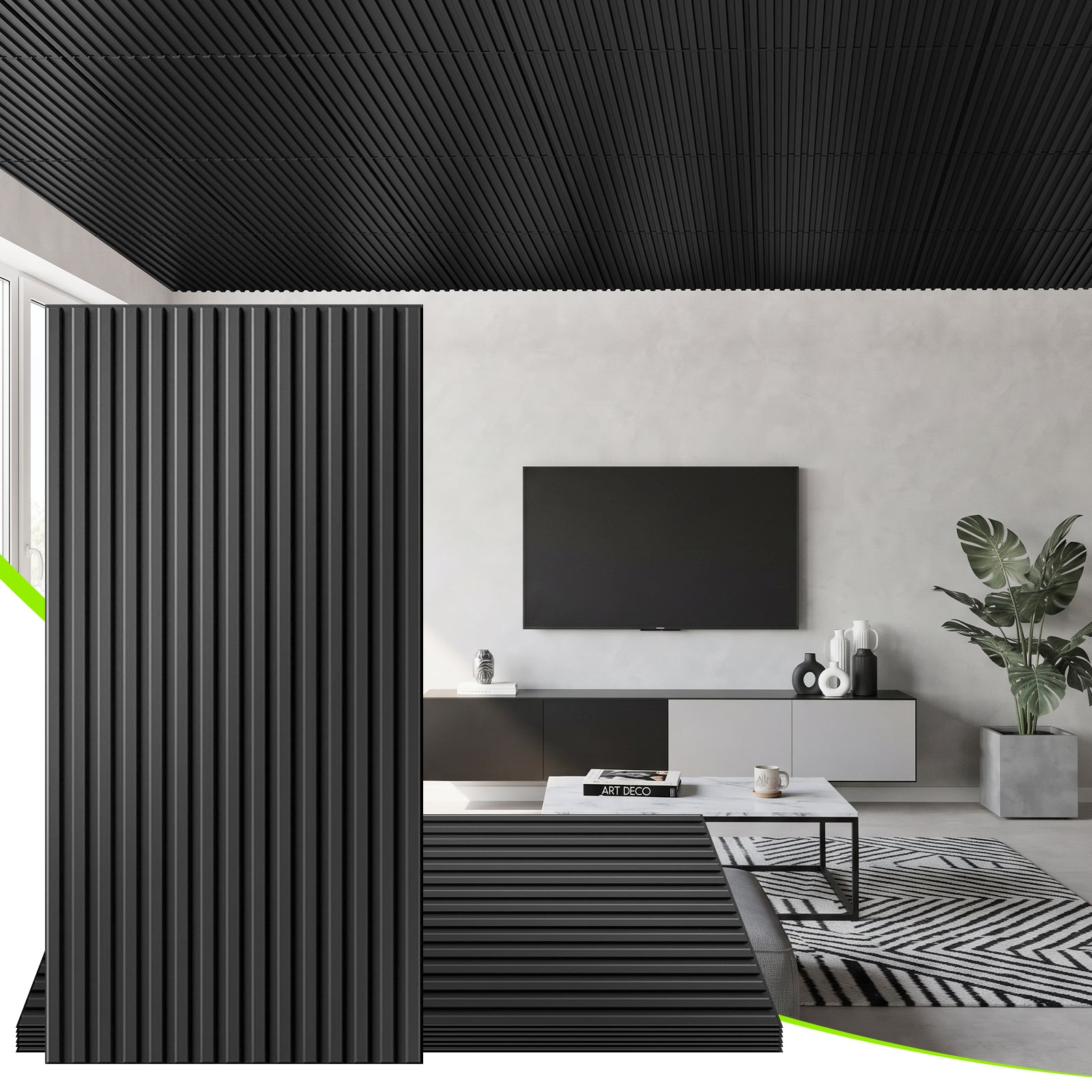 LooYee 24/6 PCS 2x4 FT PVC Black/White Drop Ceiling Tiles, Waterproof Washable Fire‑Rated, Cover 192 Sq.Ft