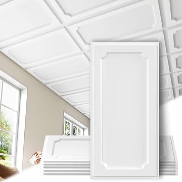 LooYee 24 PCS 2x4 FT PVC White Drop Ceiling Tiles, Waterproof Washable Fire‑Rated, Cover 192 Sq.Ft