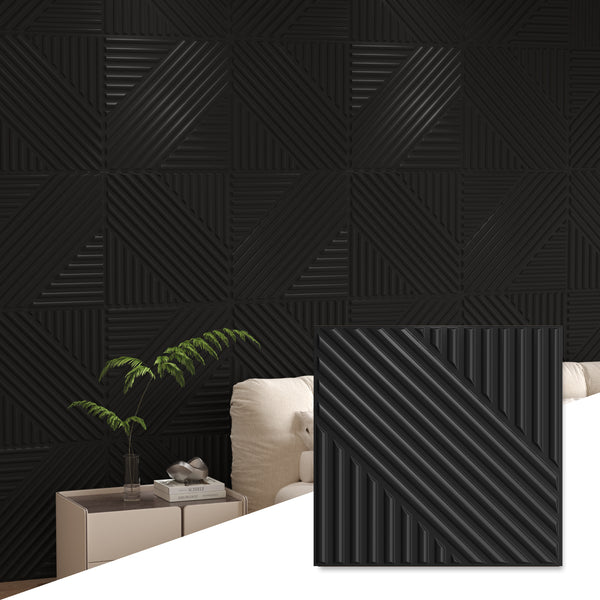 LooYee 24 PCS 19.7" x 19.7" 3D Wall Panel for Interior Wall Décor in Black, Wall Decor PVC Panel, Textured Accent Wall Panel