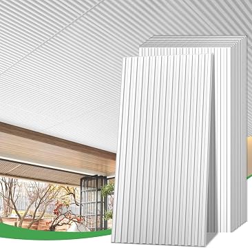 LooYee 6 PCS 2x4 FT PVC White Fluted Slat Ceiling Tiles, Waterproof, Cover 48 Sq.Ft