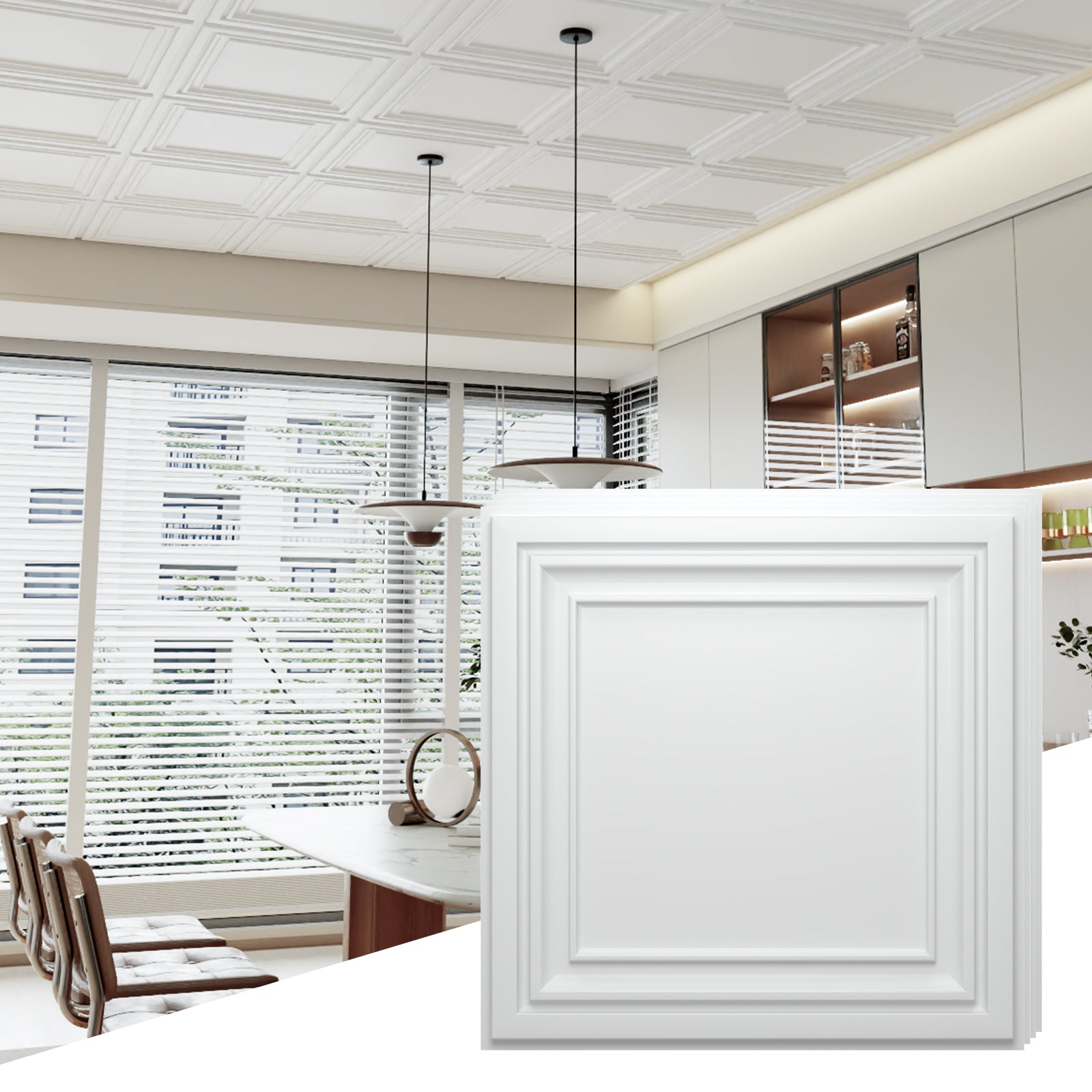 LooYee 24 PCS 2ft x 2ft Drop Ceiling Tiles, PVC Glue Up Ceiling Panel White, Waterproof, Washable and Fire-Rated - Reusable - High-Grade PVC to Prevent Breakage 96 Sq. Ft