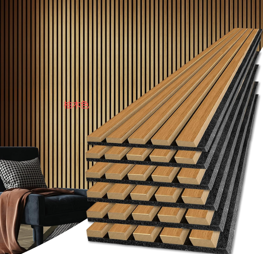 LooYee 6 Pack Acoustic Wood Slat Wall Panels 94.5x9x0.8 Inch Walnut/Teak