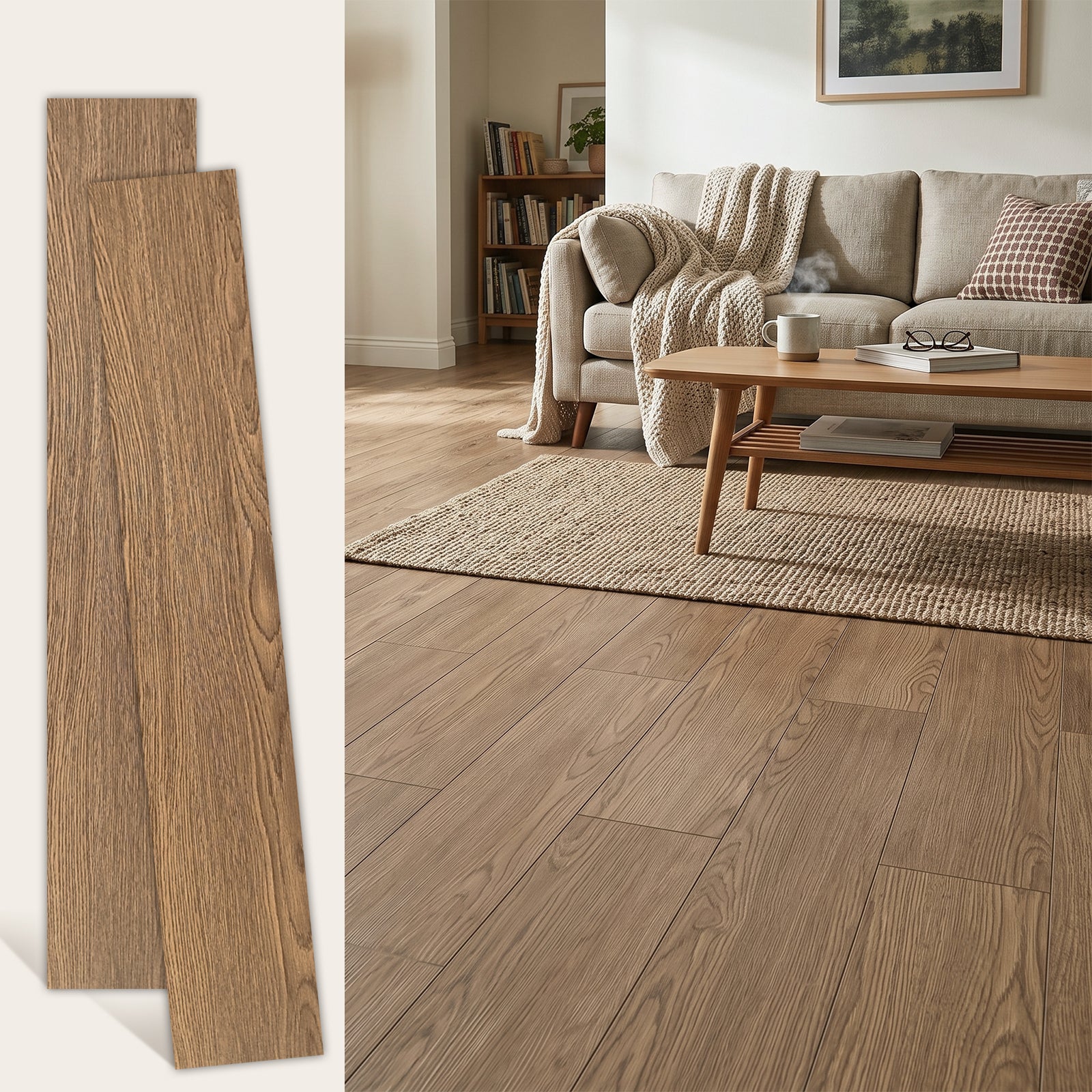 LooYee 48 PCS 6 x 36 Inch PVC Peel and Stick Vinyl Floor Planks, Waterproof Wear‑Resistant Easy DIY Installation, Cover 72 Sq.Ft