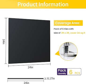 LooYee 6 PCS 2x2 FT PVC Black Smooth Drop Ceiling Tiles, Waterproof Fire‑Rated, Cover 24 Sq.Ft