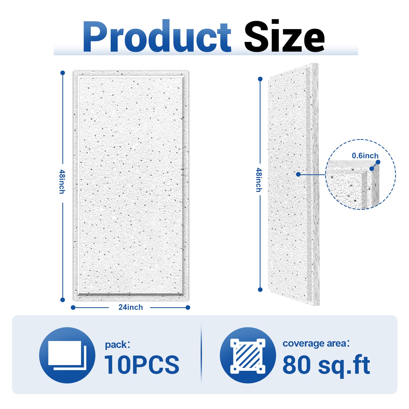 LooYee 10 PCS 2x4 FT Mineral Fiber White Acoustic Ceiling Tiles
