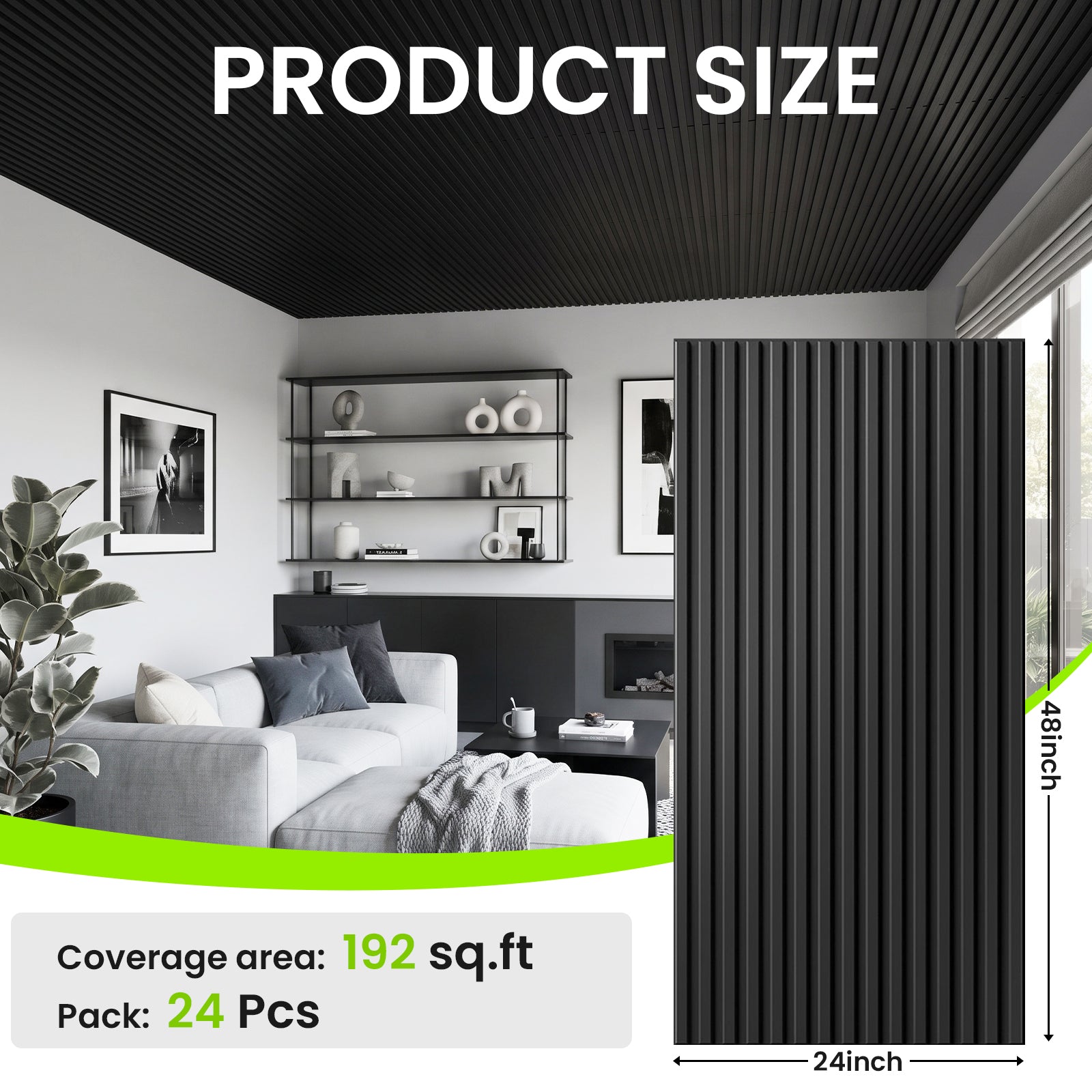LooYee 24/6 PCS 2x4 FT PVC Black/White Drop Ceiling Tiles, Waterproof Washable Fire‑Rated, Cover 192 Sq.Ft