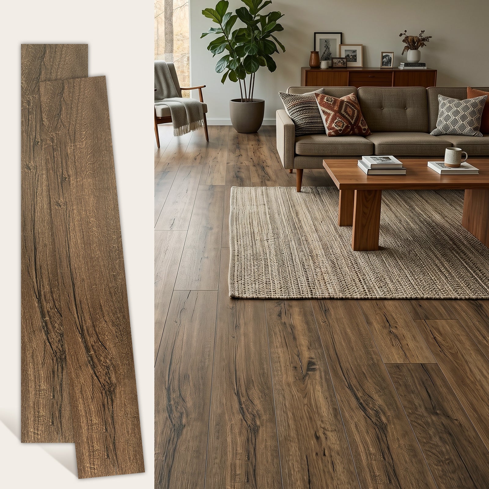 LooYee 48 PCS 6 x 36 Inch PVC Peel and Stick Vinyl Floor Planks, Waterproof Wear‑Resistant Easy DIY Installation, Cover 72 Sq.Ft
