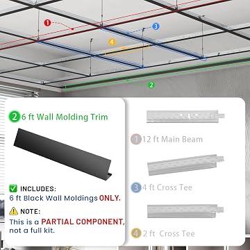 LooYee 10 PCS 72 Inch Galvanized Steel Black Wall Molding Trim Drop Ceiling Grid System, Rust & Fire Resistance