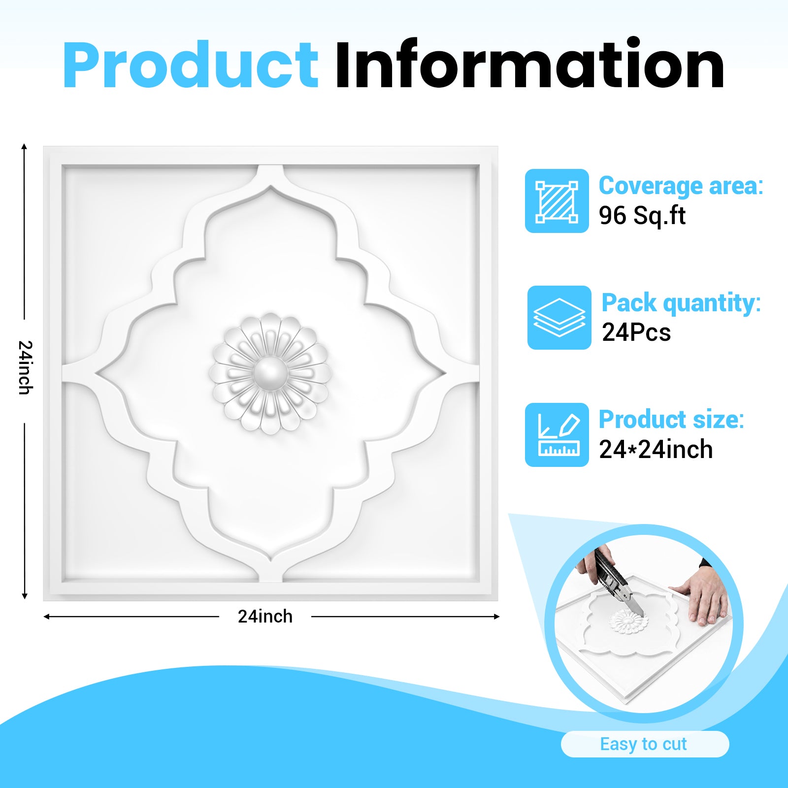 LooYee 24 PCS 2x2 FT PVC Floral Diamond Grid Decorative Ceiling Tiles