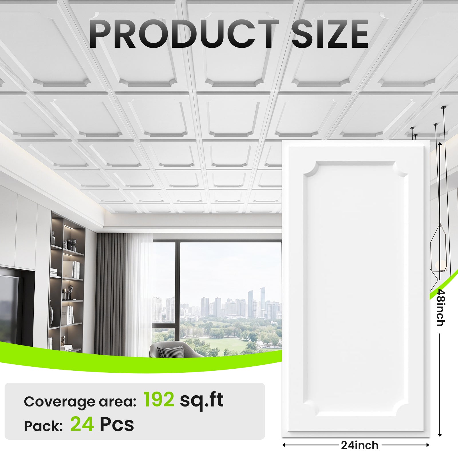 LooYee 24/6 PCS 2x4 FT PVC Black/White Drop Ceiling Tiles, Waterproof Washable Fire‑Rated, Cover 192 Sq.Ft