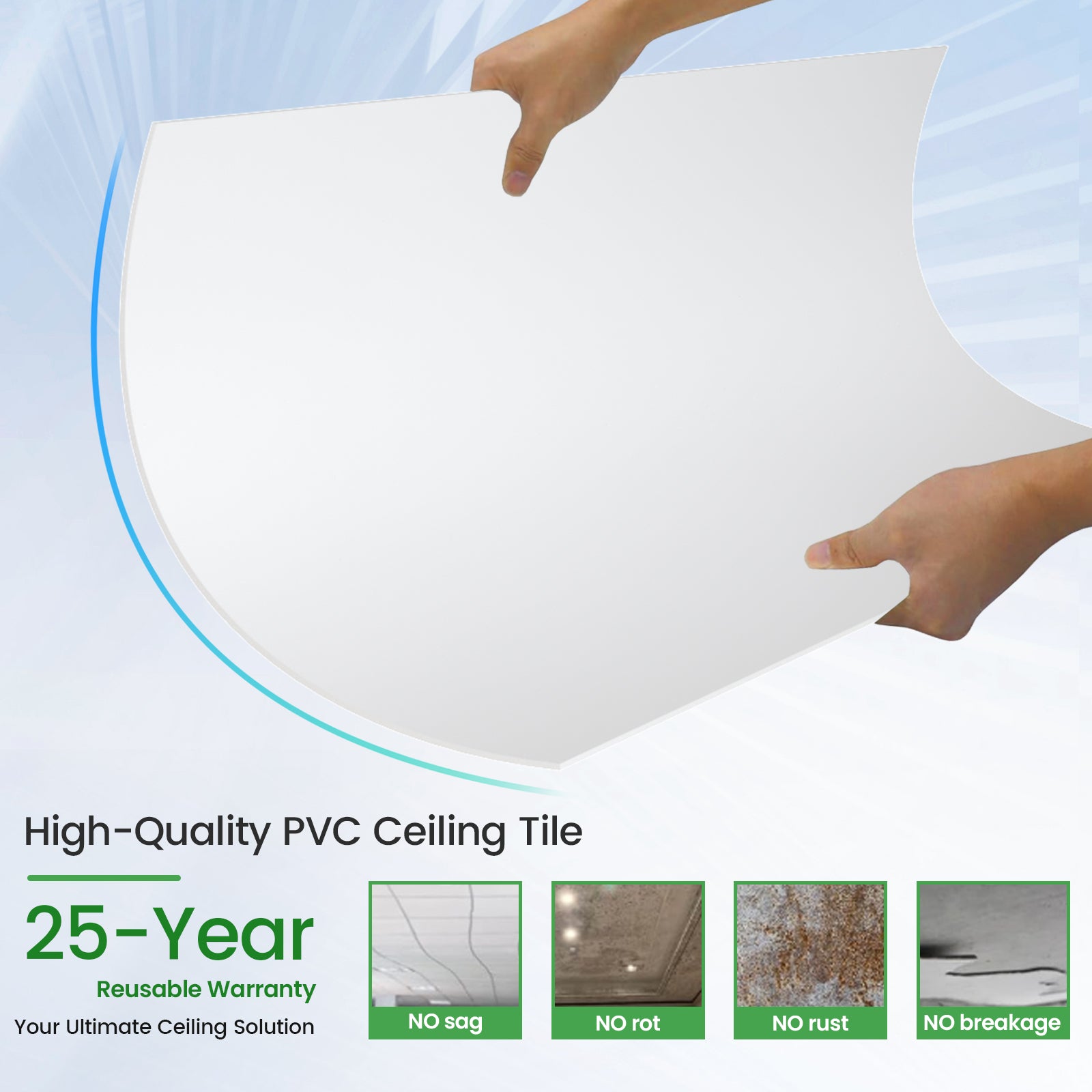 LooYee 20 PCS 2ft x 4ft Smooth Drop Ceiling Tile - Fire-Rated, Waterproof, Reusable - Premium PVC, No Sag and Breakage - Cover 160 Sq. Ft, White