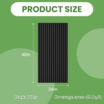 LooYee 6 PCS 2x4 FT PVC Black Fluted Slat Ceiling Tiles, Waterproof, Cover 48 Sq.Ft