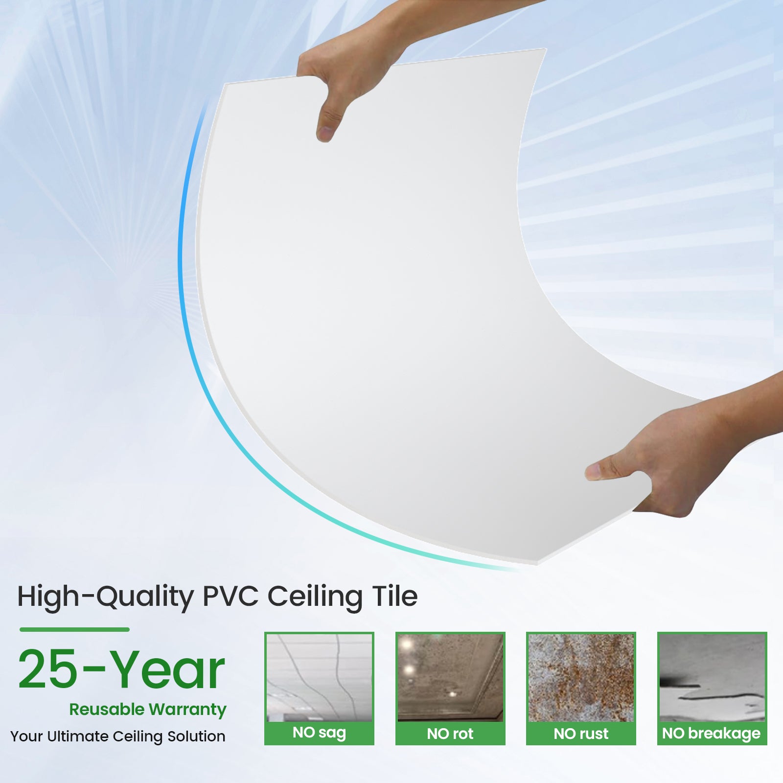 LooYee 24 PCS 24" x 24" Smooth Drop Ceiling Tiles 2ft x 2ft, PVC Ceiling Tile - Waterproof, Fire-Rated to Prevent Breakage - Cover 96 Sq. Ft, White