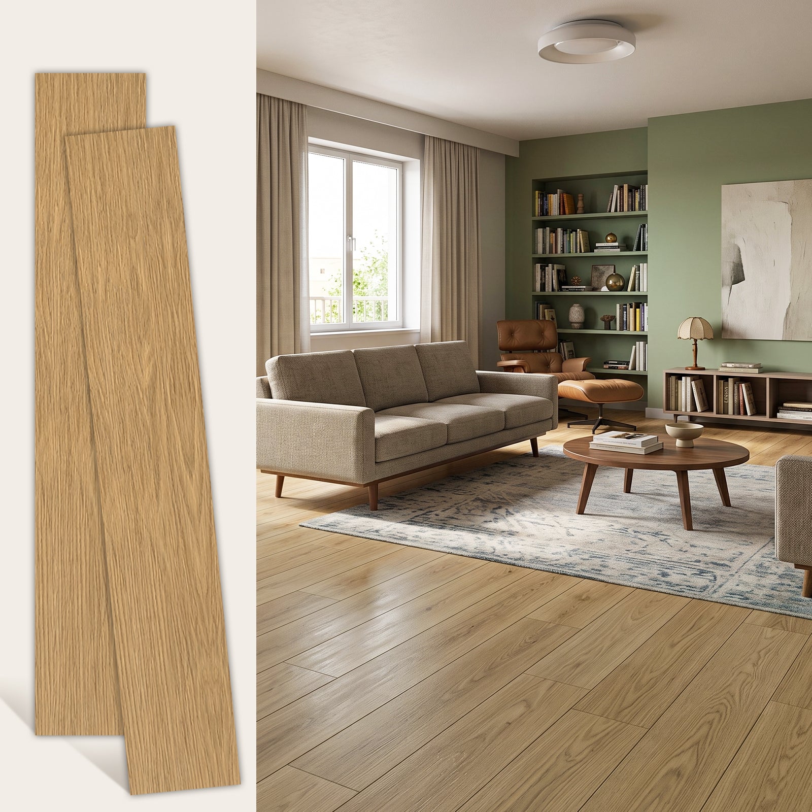 LooYee 48 PCS 6 x 36 Inch PVC Peel and Stick Vinyl Floor Planks, Waterproof Wear‑Resistant Easy DIY Installation, Cover 72 Sq.Ft