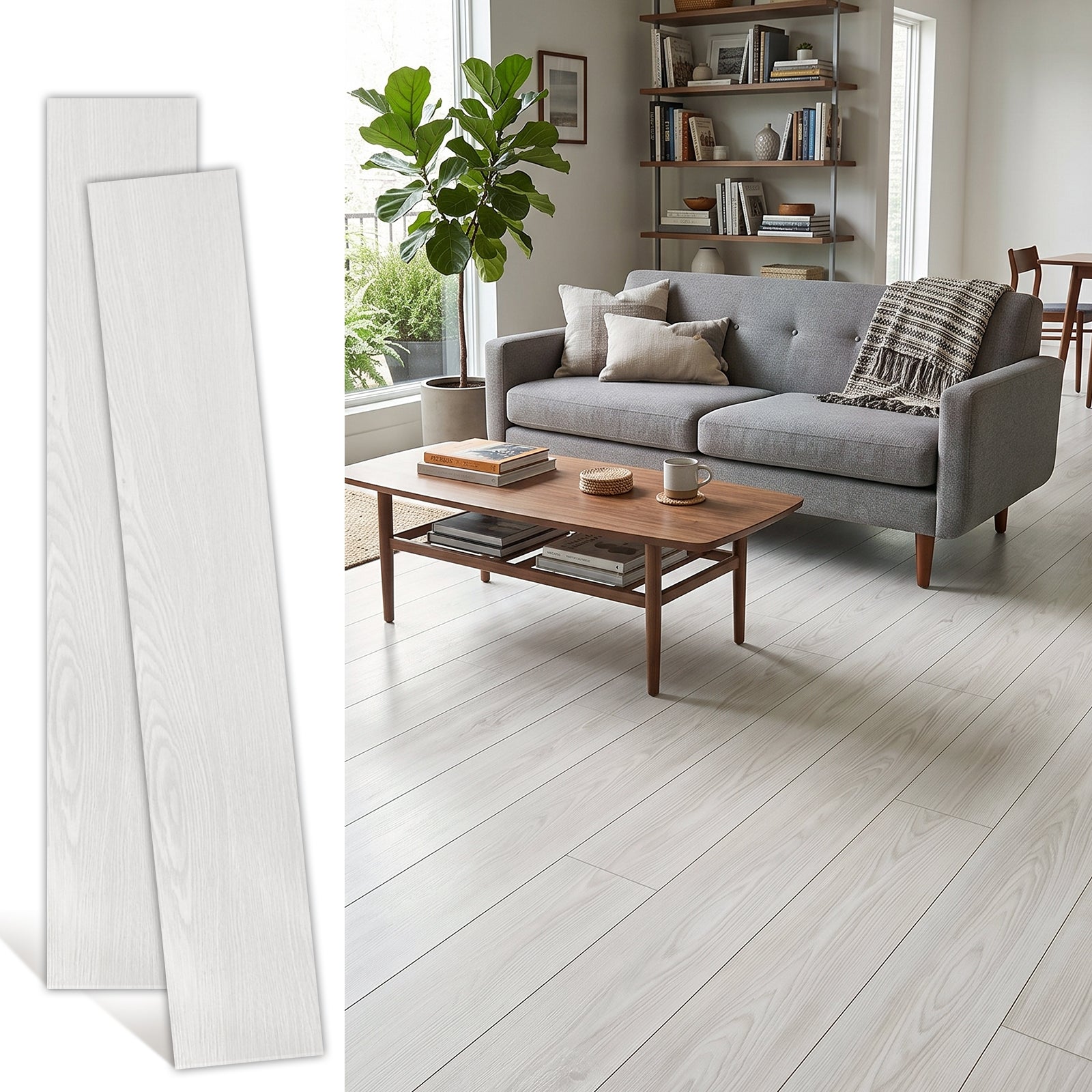 LooYee 48 PCS 6 x 36 Inch PVC Peel and Stick Vinyl Floor Planks, Waterproof Wear‑Resistant Easy DIY Installation, Cover 72 Sq.Ft