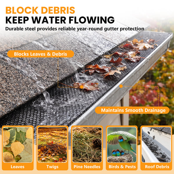 LooYee Lock-In Gutter Guard 70 PCS 6” x 210 FT Black No Drill Gutter Screen