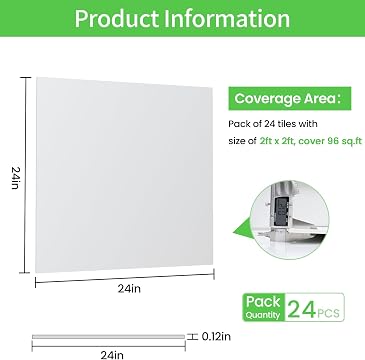 LooYee 24 PCS 2x2 FT PVC White Smooth Drop Ceiling Tiles, Waterproof Fire‑Rated, Cover 96 Sq.Ft