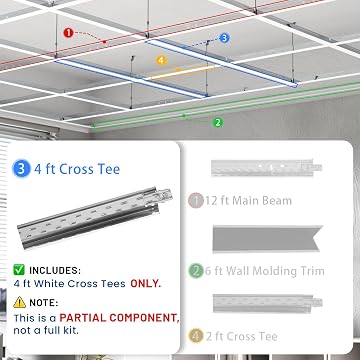 LooYee 10 PCS 48 Inch Galvanized Steel White Cross Tee Drop Ceiling Grid System