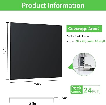 LooYee 24 PCS 2x2 FT PVC Matte Black Smooth Drop Ceiling Tiles, Waterproof Fire‑Rated, Cover 96 Sq.Ft