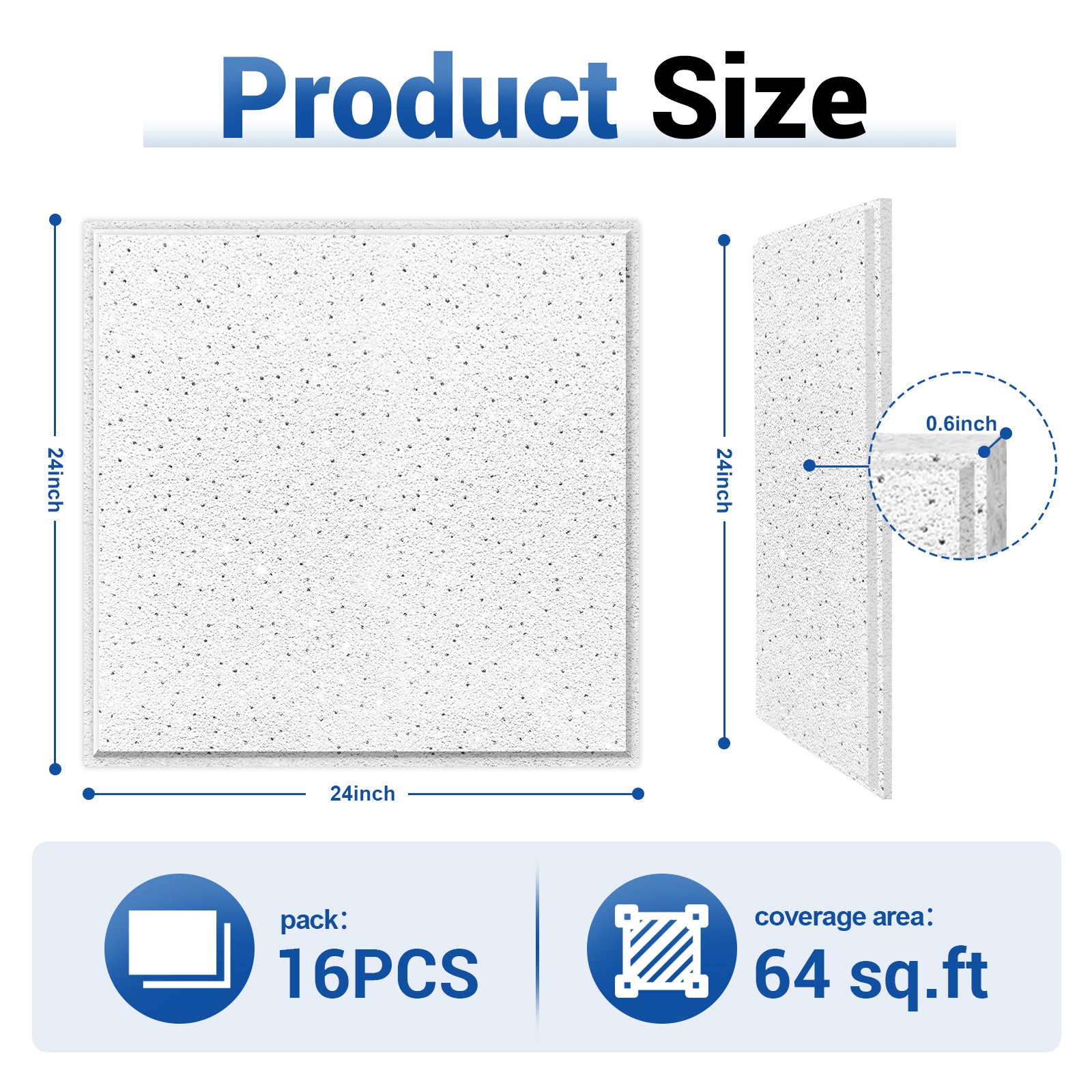 LooYee 16 PCS 2x2 FT Mineral Fiber White Acoustic Ceiling Tiles