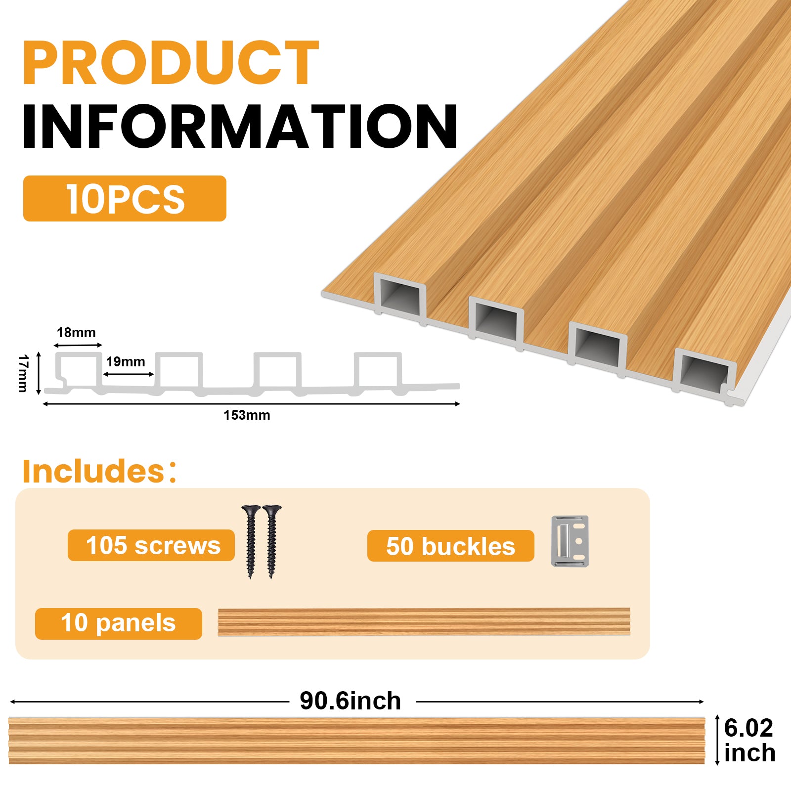 LooYee 10 Pack WPC Slat Wall panels 90.6 x 6 Inch Black/Teak Cover 38 Sq.Ft
