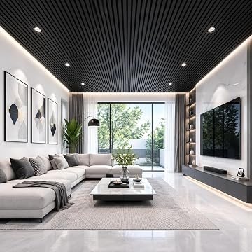 LooYee 24 PCS 2x4 FT PVC Black Drop Ceiling Tiles, Waterproof Washable Fire‑Rated, Cover 192 Sq.Ft