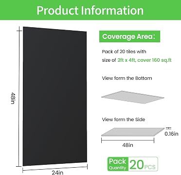 LooYee 20 PCS 2x4 FT PVC Black Drop Ceiling Tiles, Waterproof Fire‑Rated, Cover 160 Sq.Ft