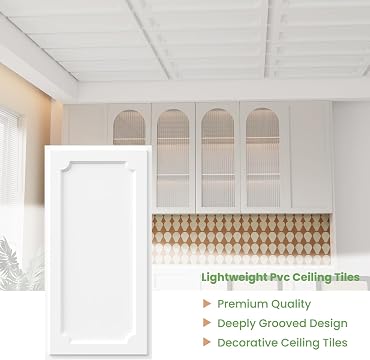 LooYee 24 PCS 2x4 FT PVC White Drop Ceiling Tiles, Waterproof Washable Fire‑Rated, Cover 192 Sq.Ft