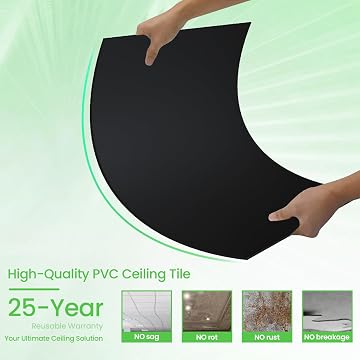 LooYee 20 PCS 2x4 FT PVC Black Drop Ceiling Tiles, Waterproof Fire‑Rated, Cover 160 Sq.Ft