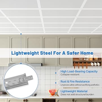 LooYee 10 PCS 24 Inch Galvanized Steel White Cross Tee Drop Ceiling Grid System