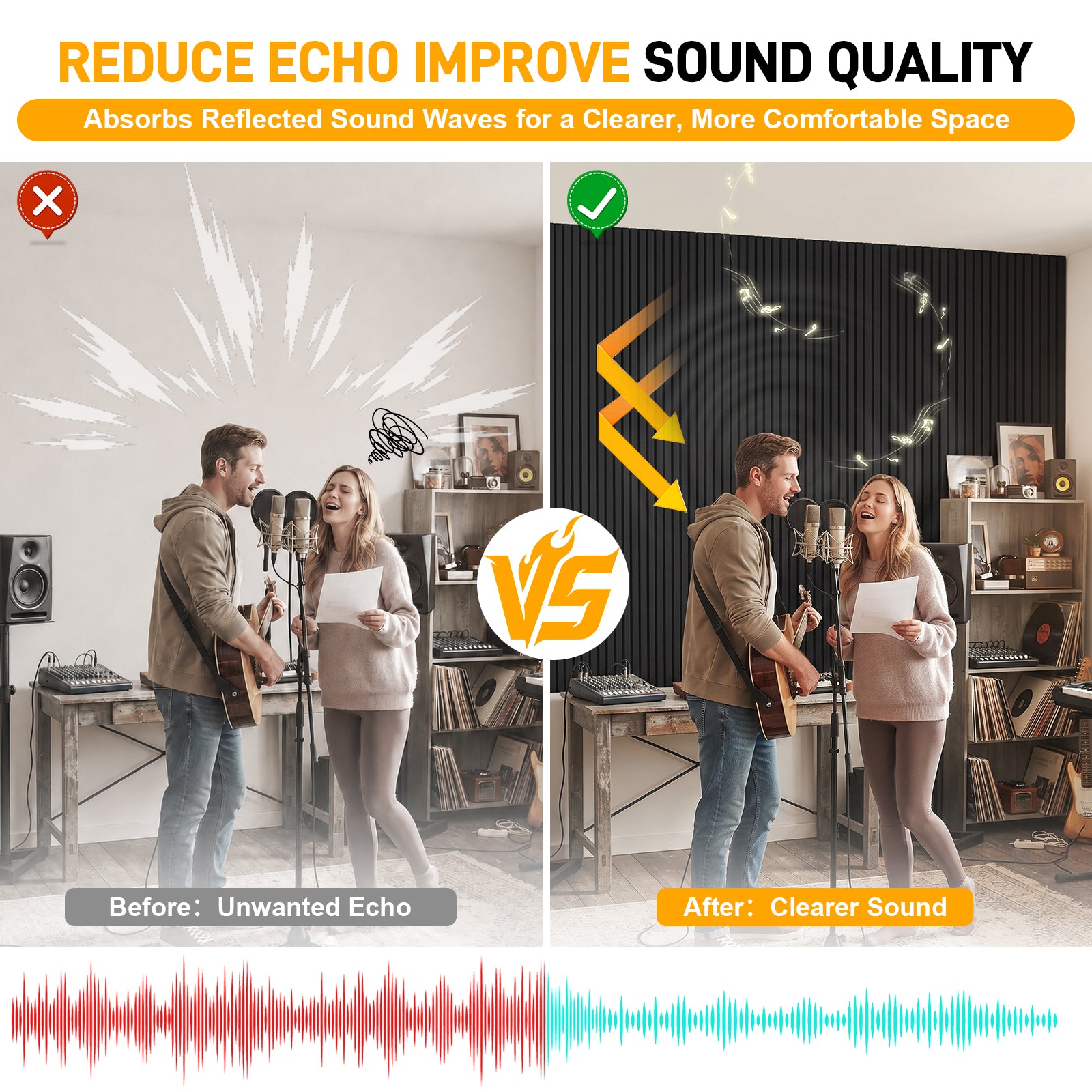 LooYee 4/8/10/12/20 PCS 2x4 FT Self-Adhesive Acoustic Wall Panels, Single & Dual-Layer Options, Reduce Echo Easy DIY Installation