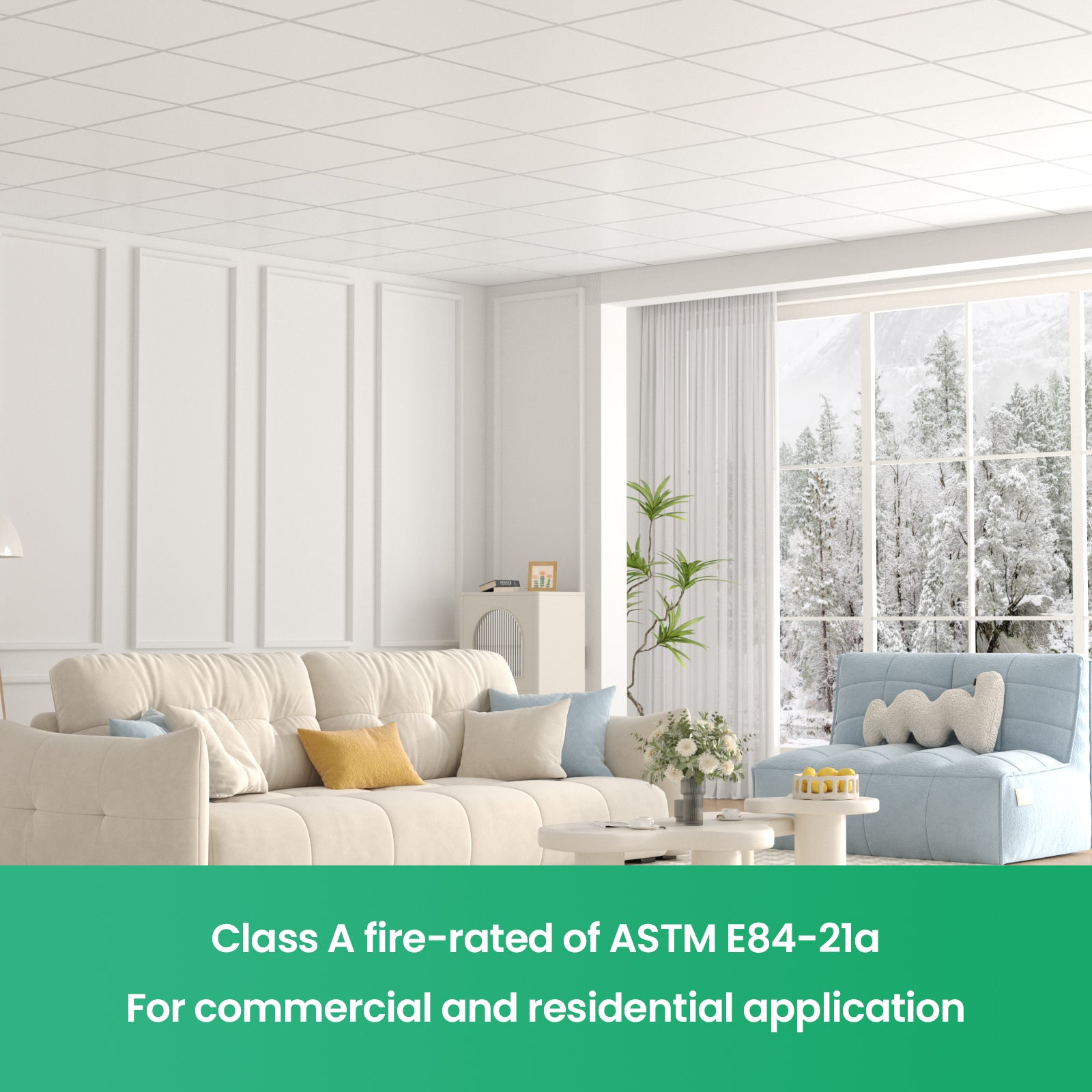 LooYee 24 PCS 24" x 24" Smooth Drop Ceiling Tiles 2ft x 2ft, PVC Ceiling Tile - Waterproof, Fire-Rated to Prevent Breakage - Cover 96 Sq. Ft, White