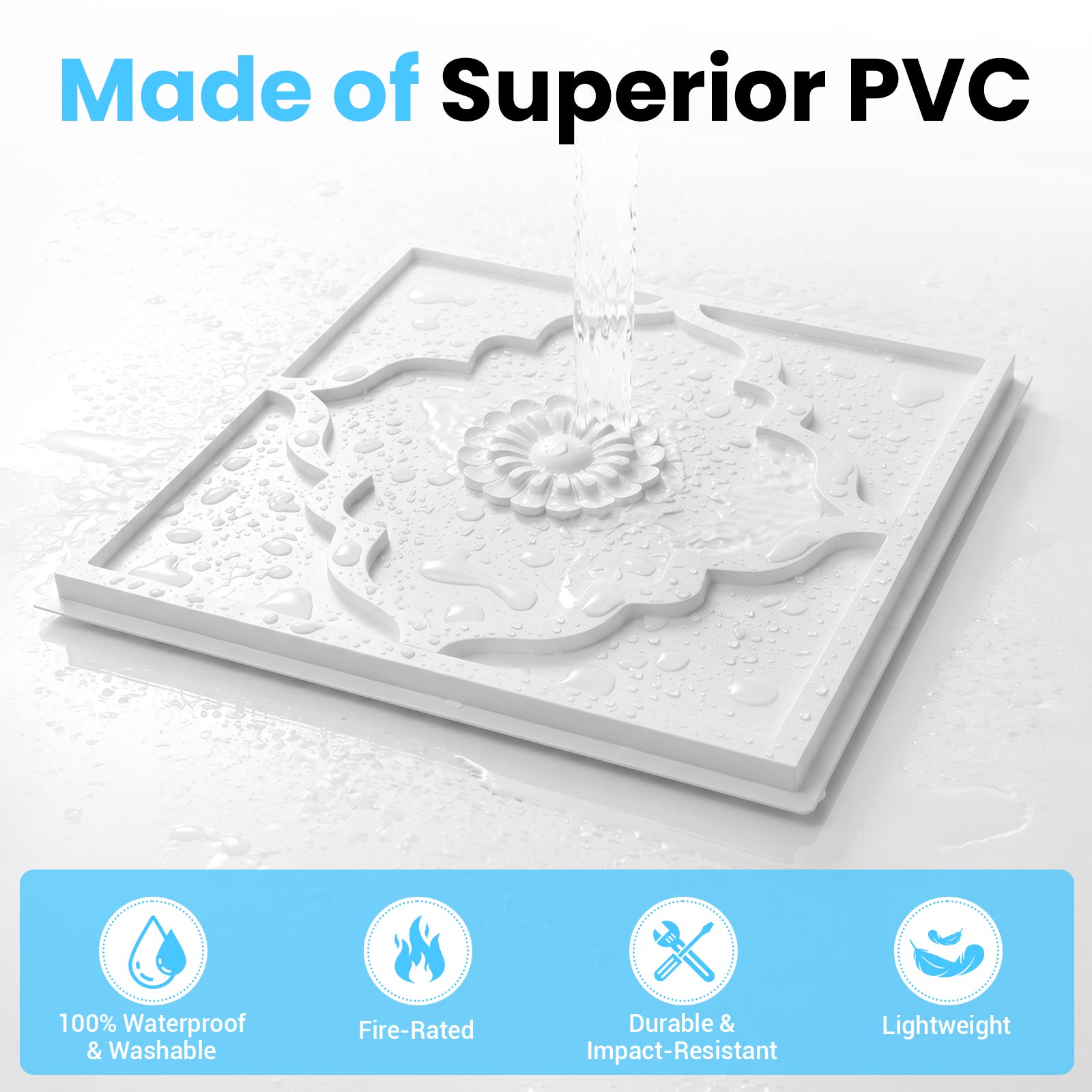 LooYee 24 PCS 2x2 FT PVC Floral Diamond Grid Decorative Ceiling Tiles