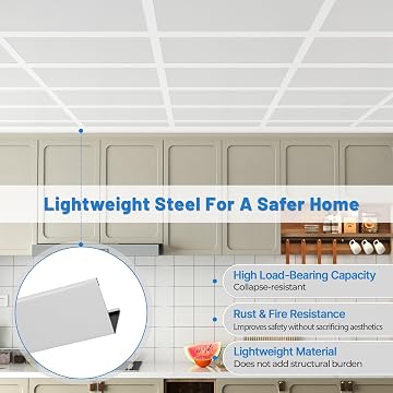 LooYee 10 PCS 72 Inch Galvanized Steel White Wall Molding Trim Drop Ceiling Grid System