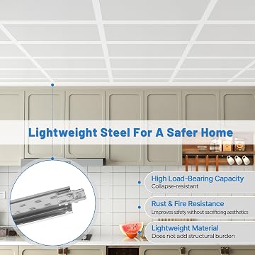 LooYee 10 PCS 48 Inch Galvanized Steel White Cross Tee Drop Ceiling Grid System