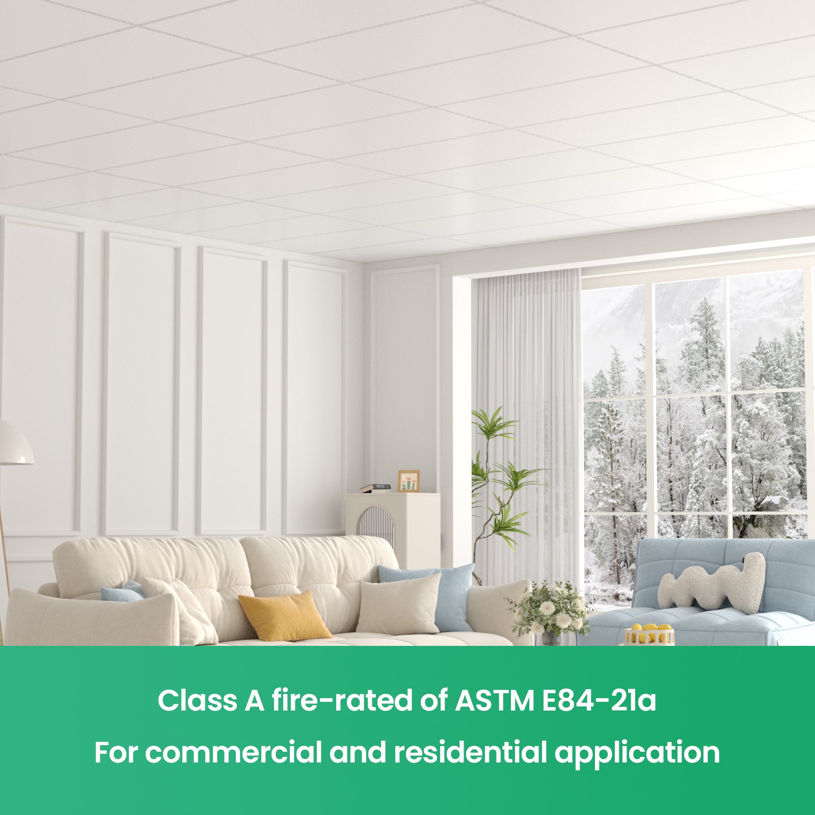 LooYee 20 PCS 2ft x 4ft Smooth Drop Ceiling Tile - Fire-Rated, Waterproof, Reusable - Premium PVC, No Sag and Breakage - Cover 160 Sq. Ft, White
