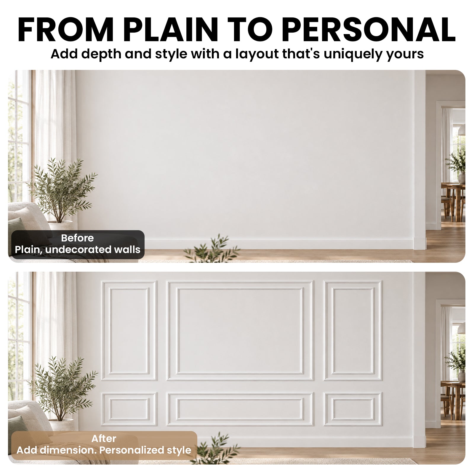 LooYee 3 Set Peel and Stick Double Layer Wall Molding Kit