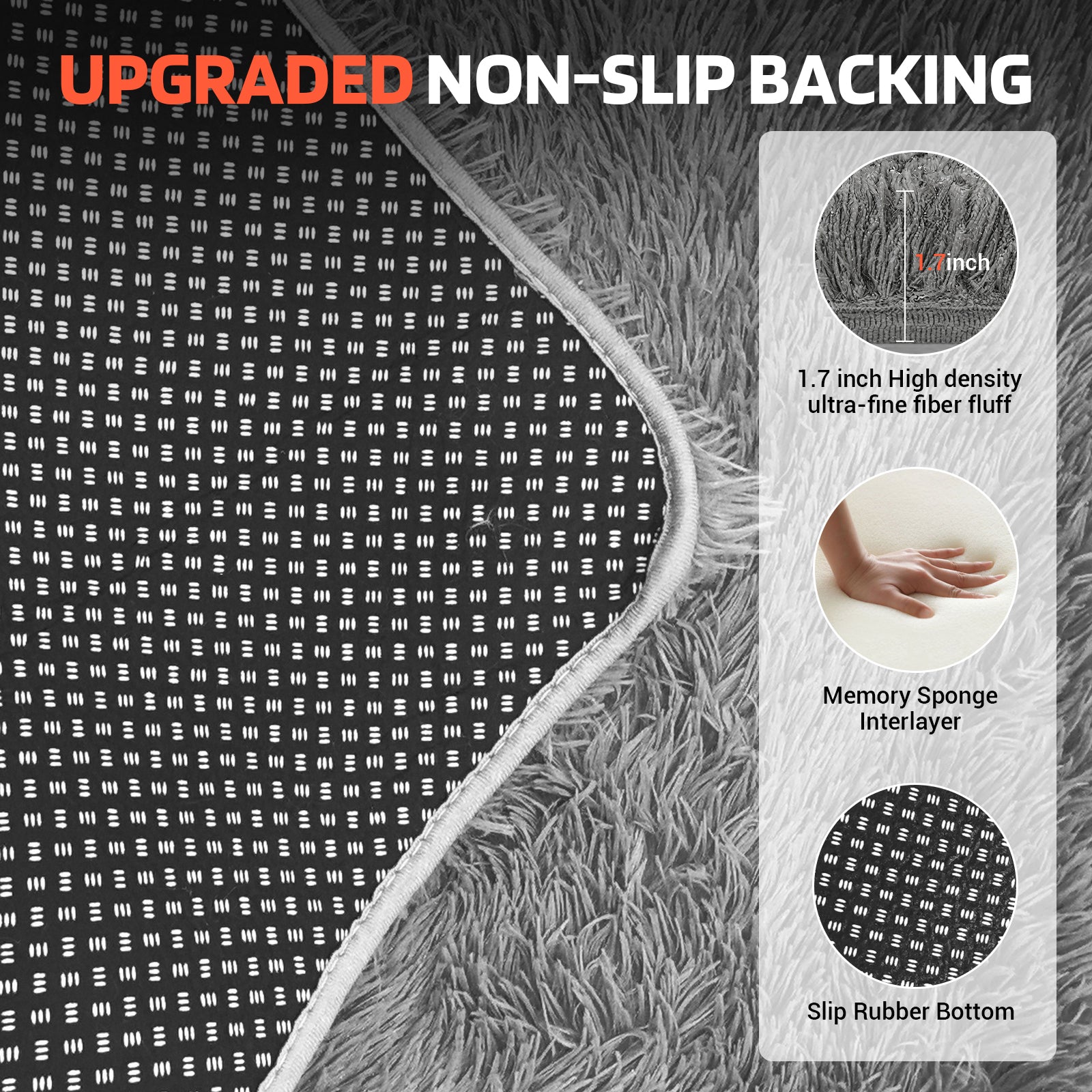 LooYee 8x10/9x12 FT Black and Grey Shag Area Rug, Non-Slip Non-Shedding Easy Clean