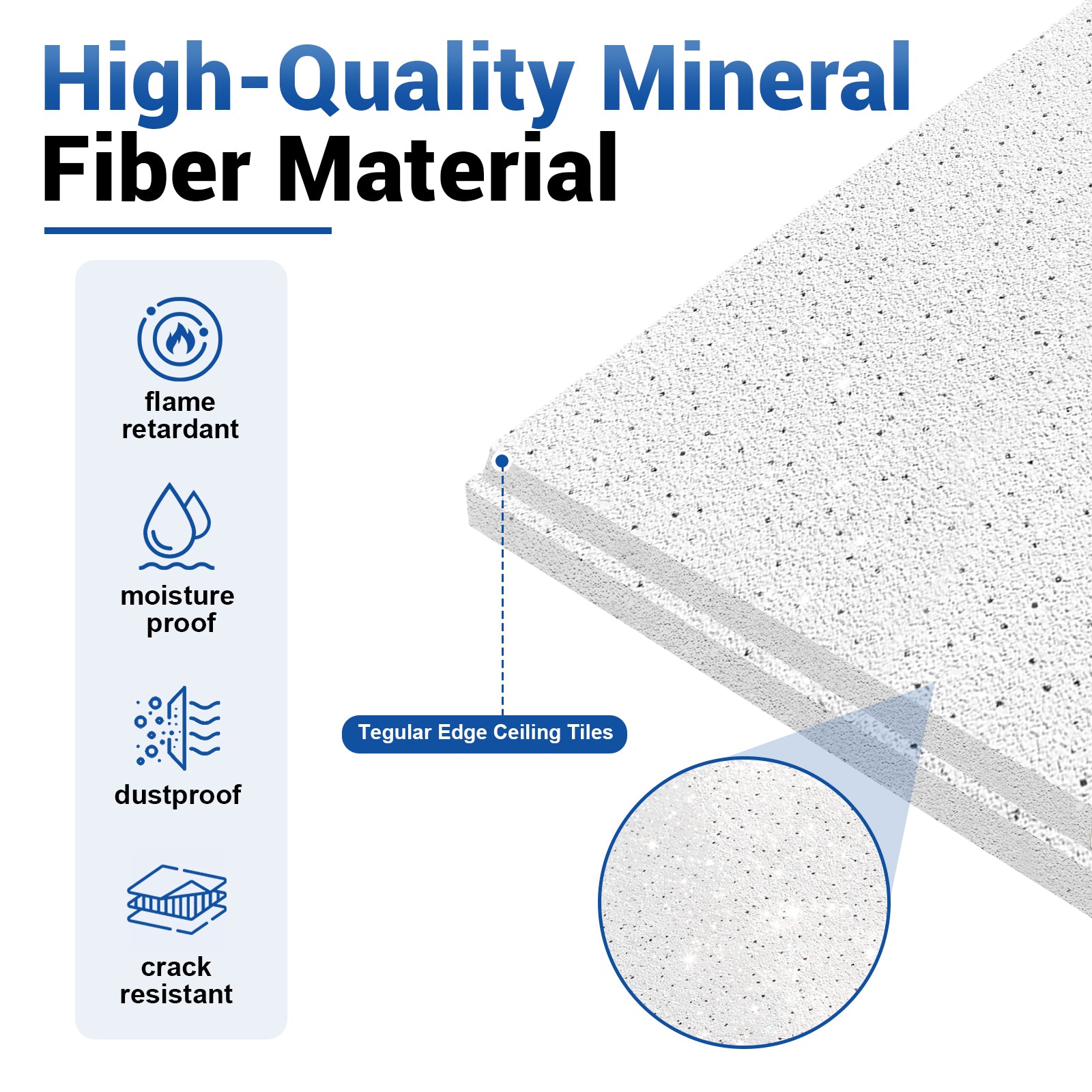 LooYee 10 PCS 2x4 FT Mineral Fiber White Acoustic Ceiling Tiles