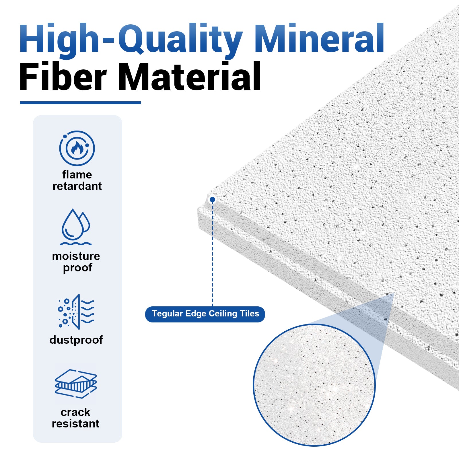 LooYee 16 PCS 2x2 FT Mineral Fiber White Acoustic Ceiling Tiles