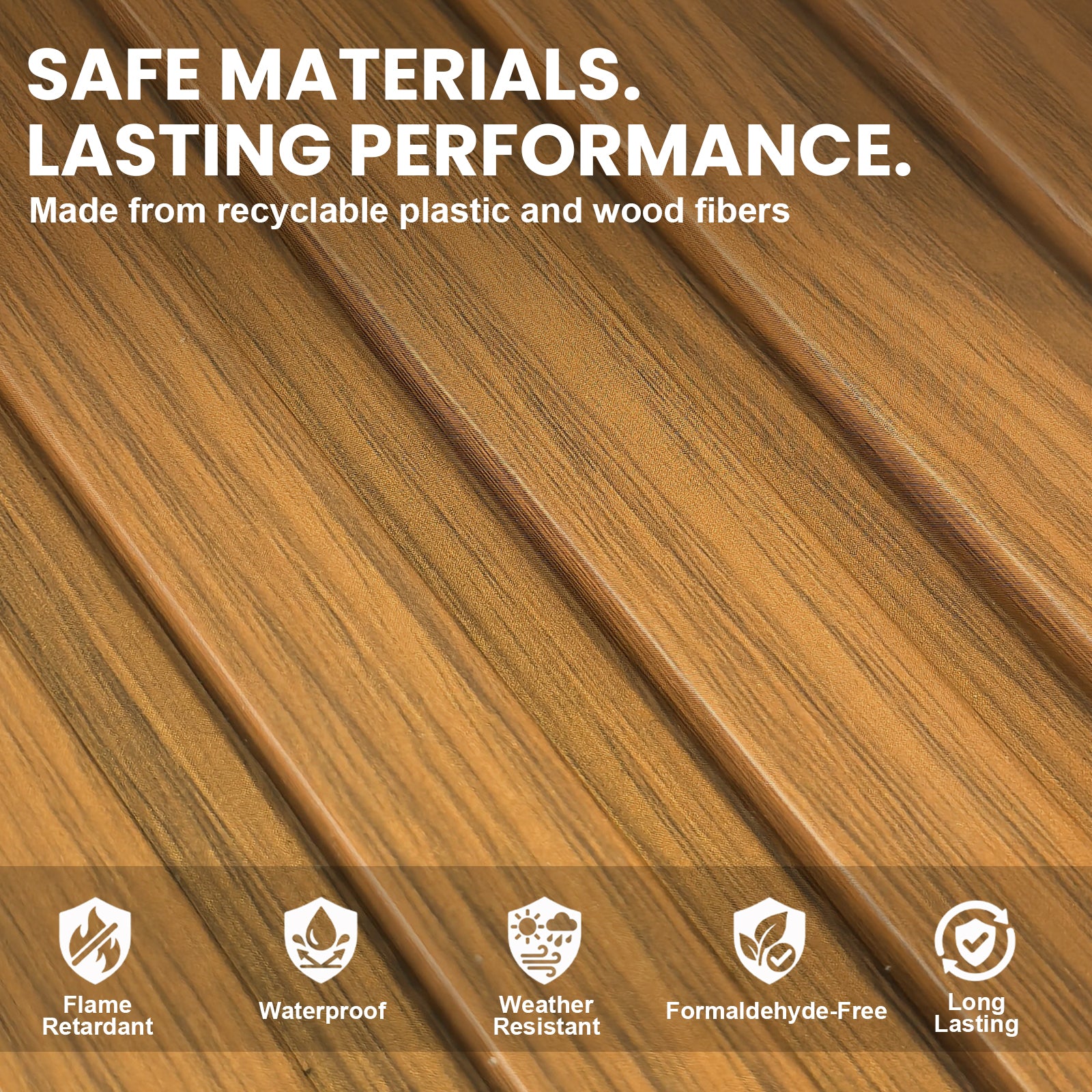 LooYee 10 Pack WPC Slat Wall panels 90.6 x 6 Inch Black/Teak Cover 38 Sq.Ft.