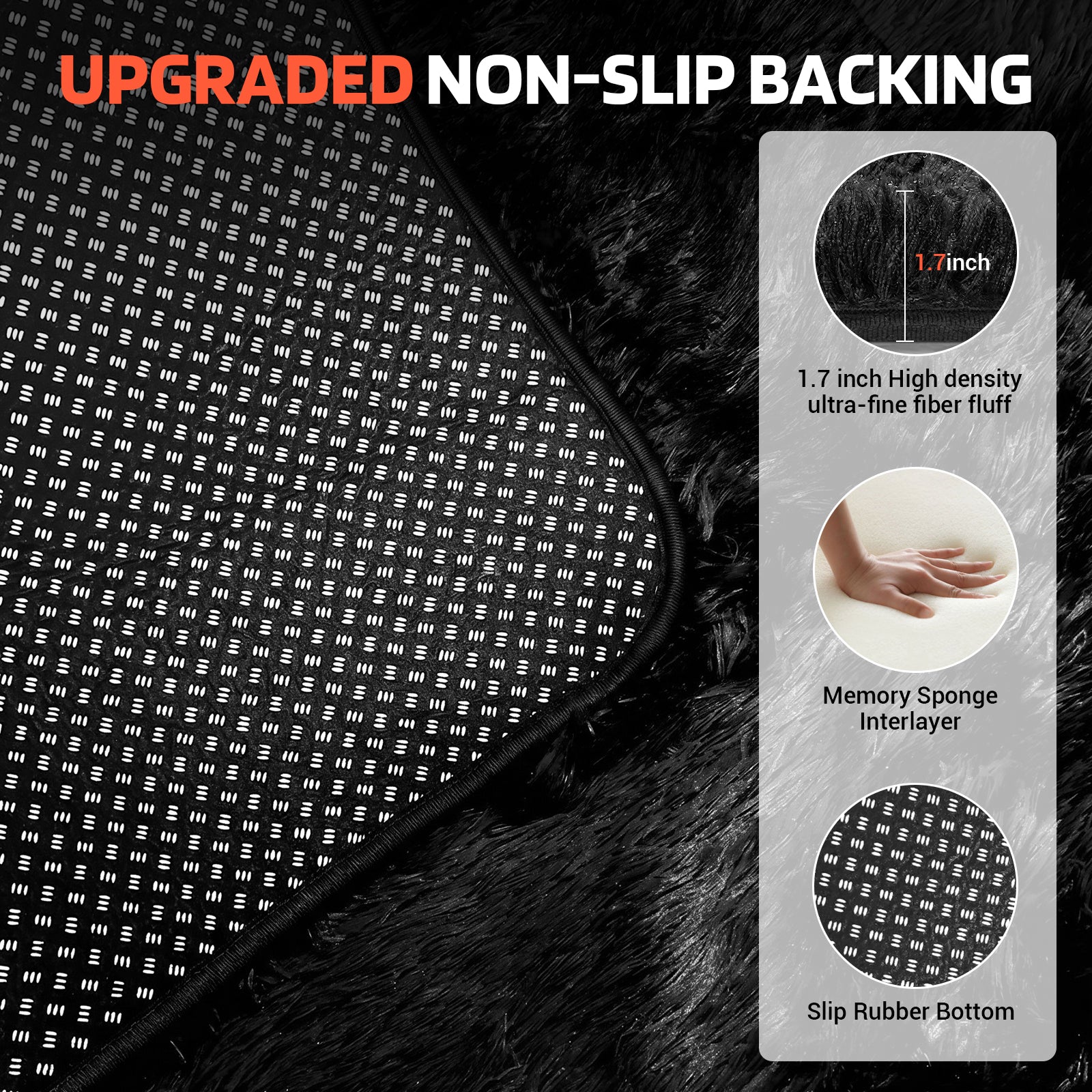 LooYee 8x10/9x12 FT Black and Grey Shag Area Rug, Non-Slip Non-Shedding Easy Clean