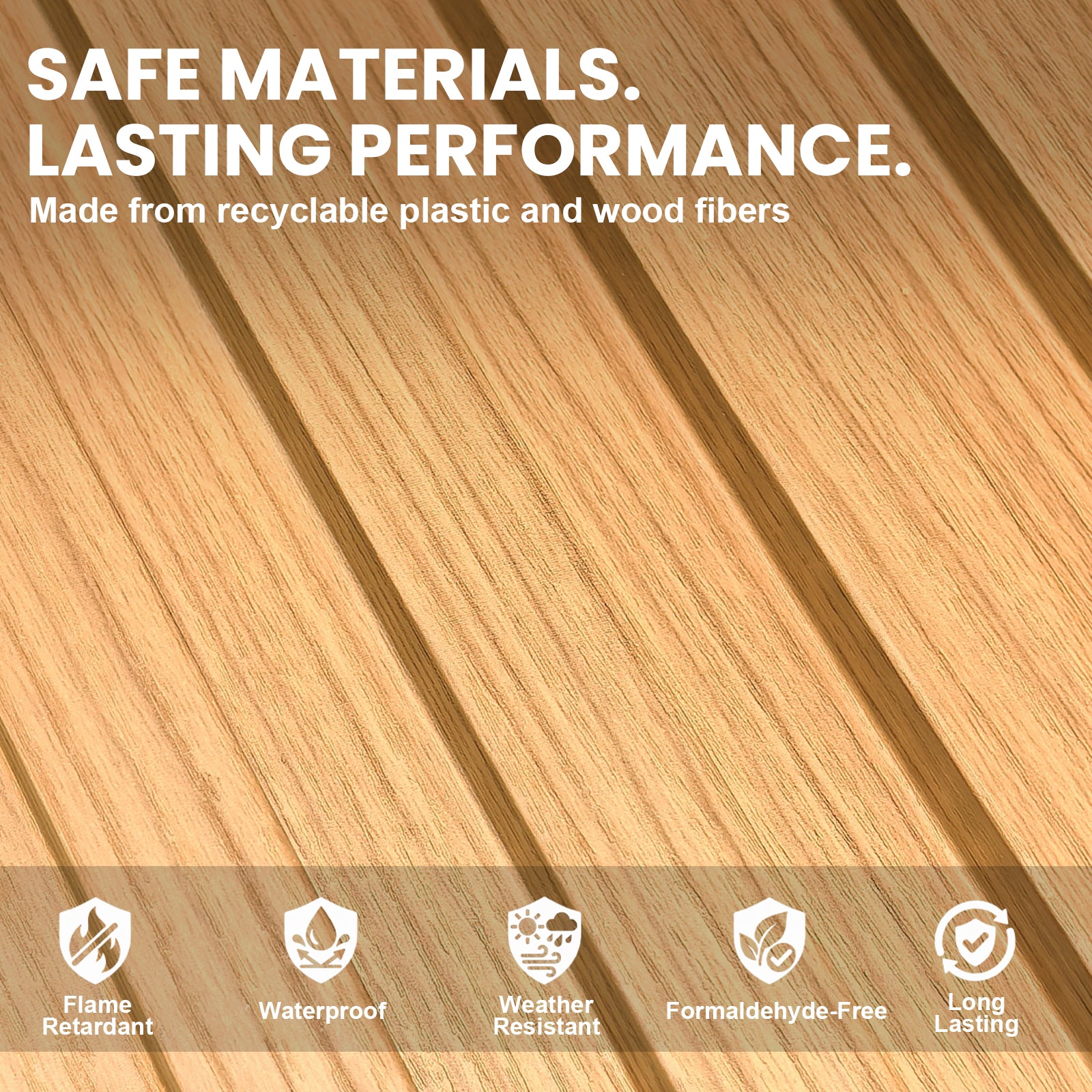 LooYee 10 Pack WPC Slat Wall panels 90.6 x 6 Inch Black/Teak Cover 38 Sq.Ft