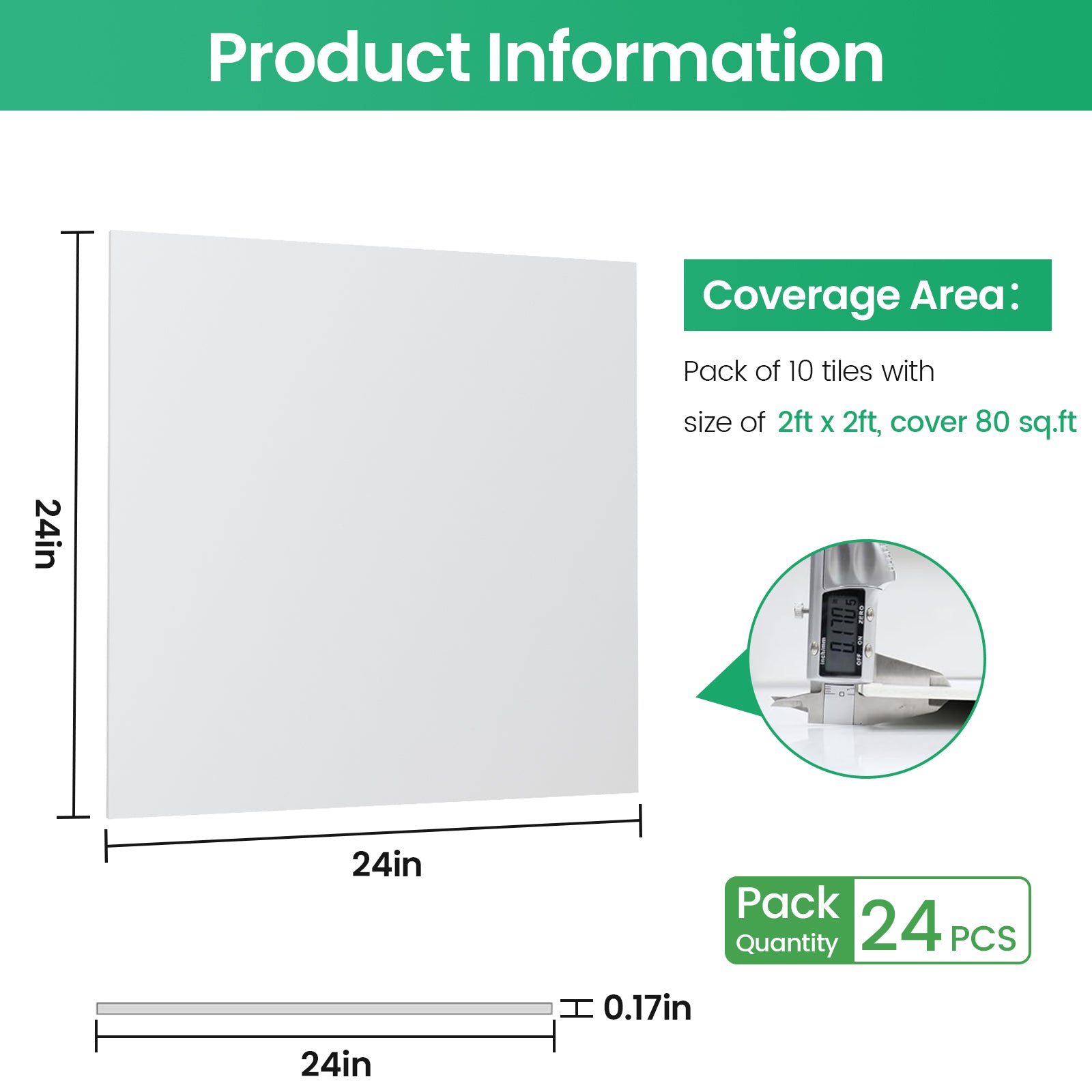 LooYee 24 PCS 24" x 24" Smooth Drop Ceiling Tiles 2ft x 2ft, PVC Ceiling Tile - Waterproof, Fire-Rated to Prevent Breakage - Cover 96 Sq. Ft, White