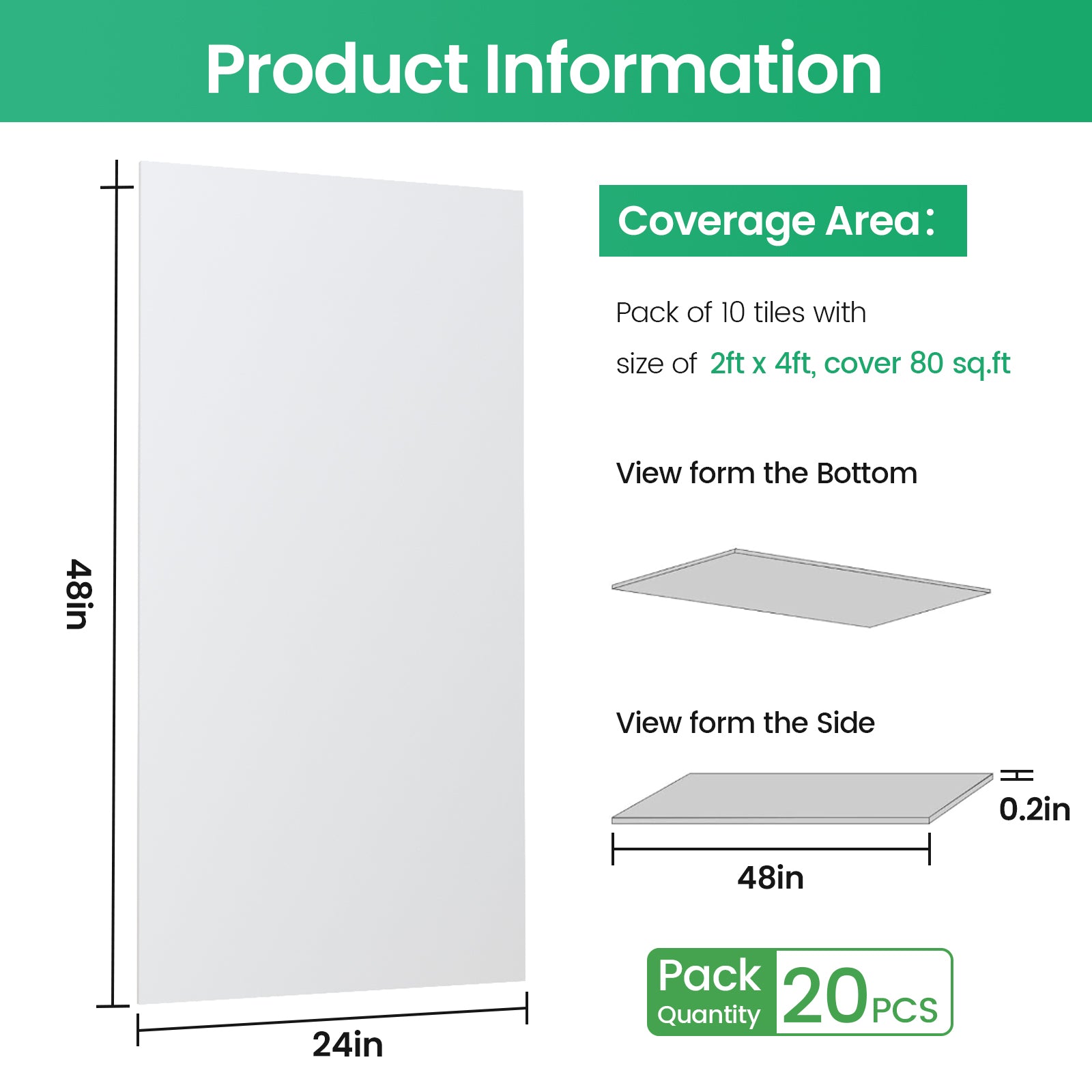LooYee 20 PCS 2ft x 4ft Smooth Drop Ceiling Tile - Fire-Rated, Waterproof, Reusable - Premium PVC, No Sag and Breakage - Cover 160 Sq. Ft, White