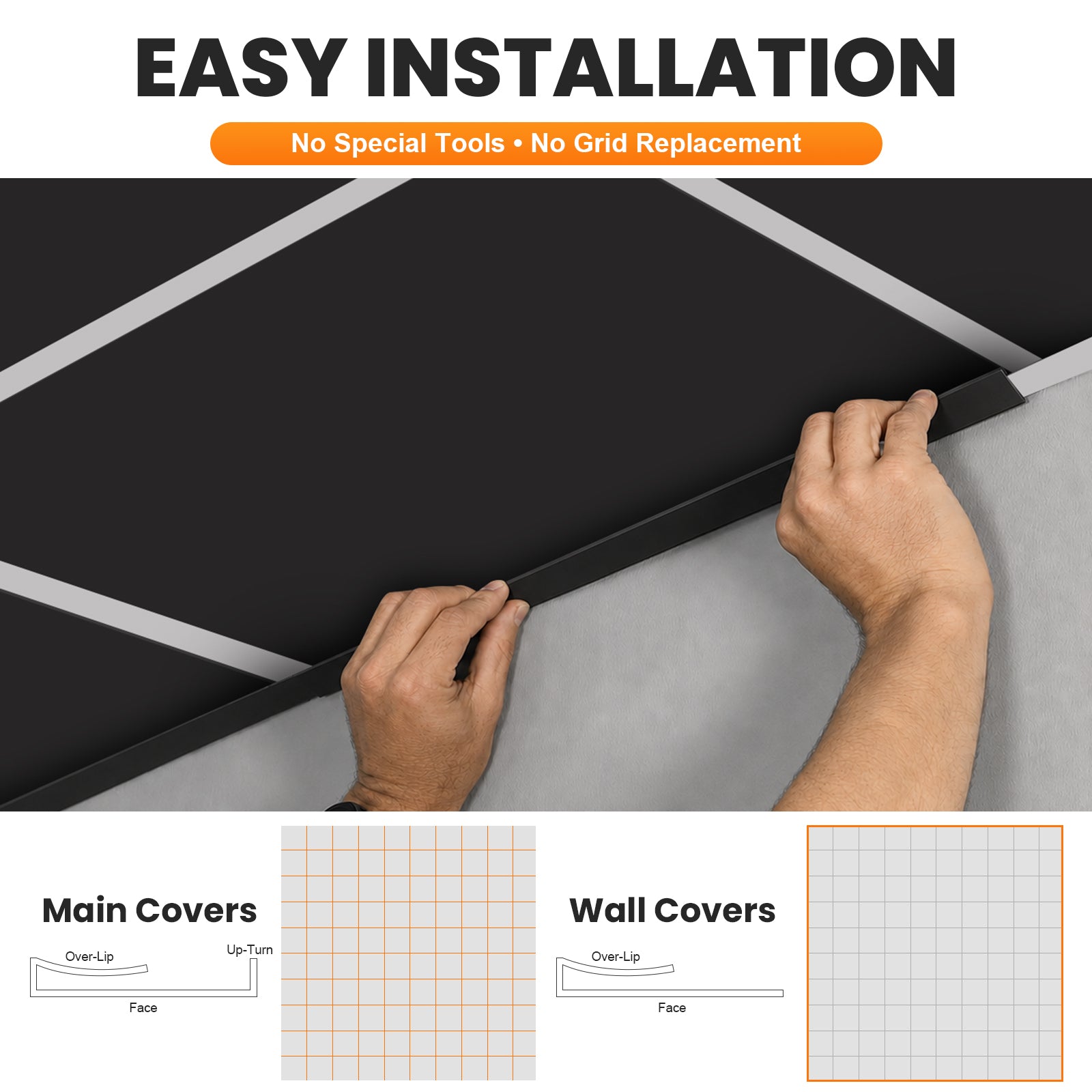 LooYee 20 PCS / 96 Sq.Ft PVC Black/White Snap-On T-Bar Ceiling Grid Covers, Easy Install Durable Wear-Resistant, for Main & Wall Grids