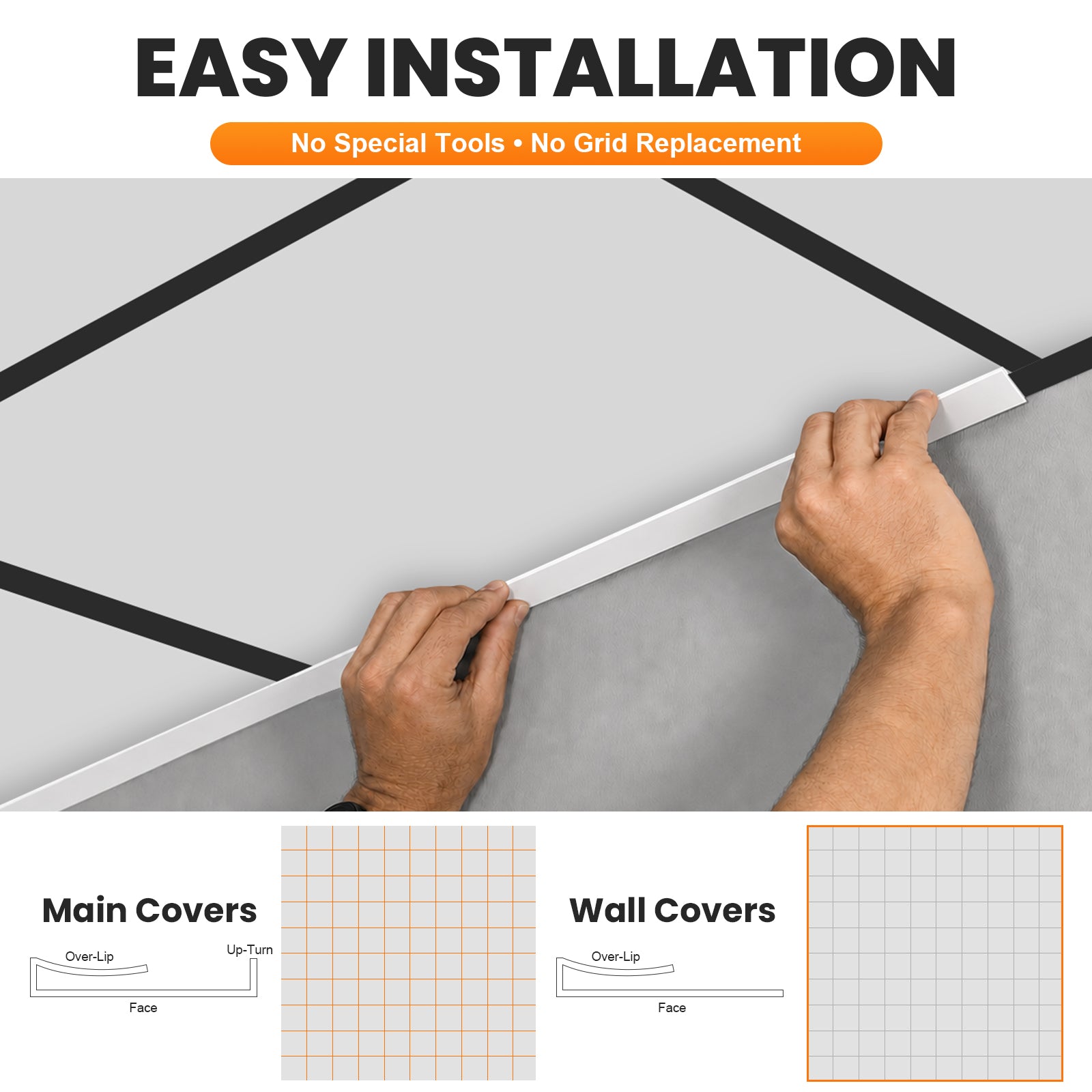 LooYee 20 PCS / 96 Sq.Ft PVC Black/White Snap-On T-Bar Ceiling Grid Covers, Easy Install Durable Wear-Resistant, for Main & Wall Grids