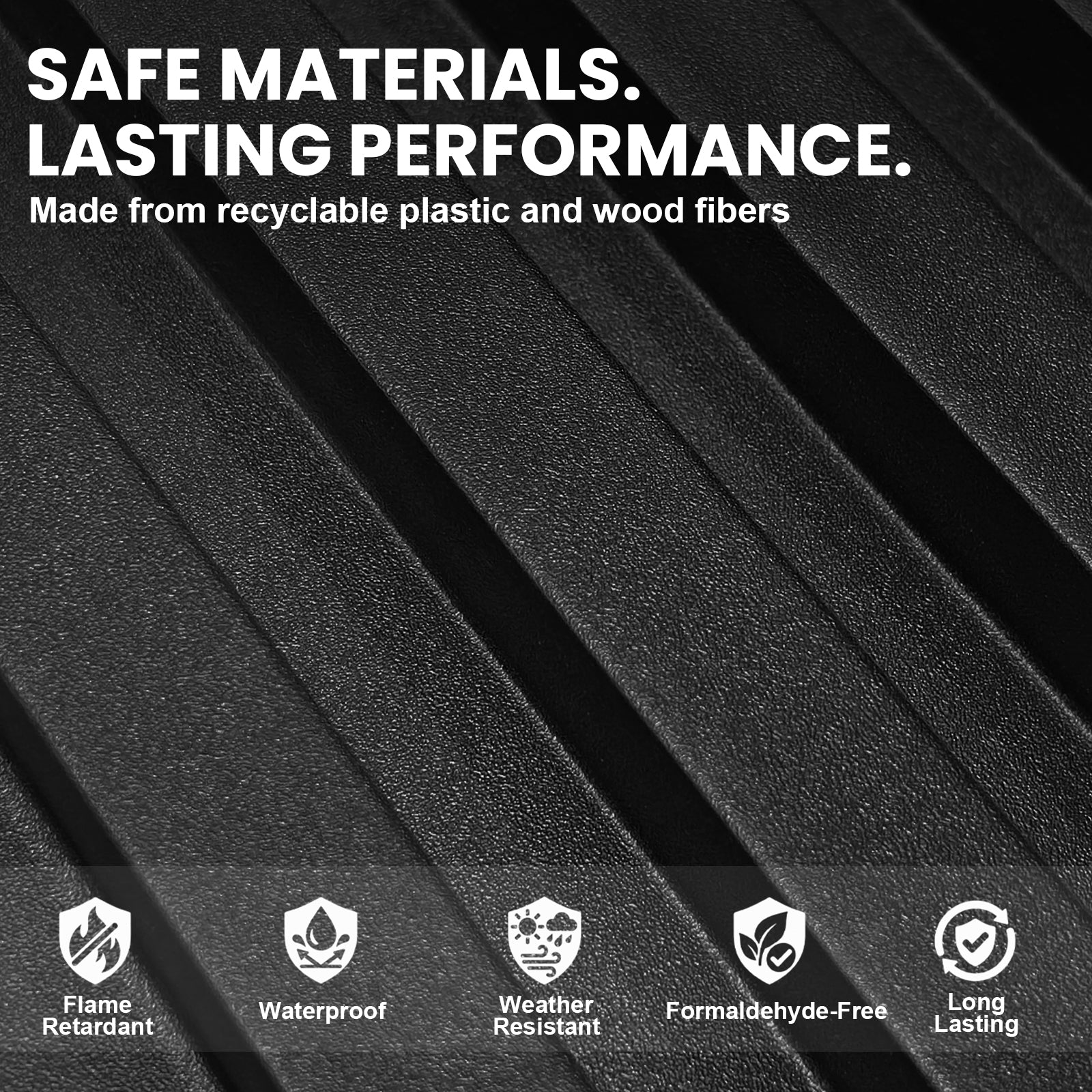 LooYee 10 Pack WPC Slat Wall panels 90.6 x 6 Inch Black/Teak Cover 38 Sq.Ft